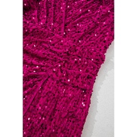 Pitaya Pink Velvet Sequin Long Sleeve V Neck Wrapped Mini Dress - S thumbnail