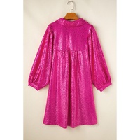 Rose Red Metallic Leopard Print Collared Babydoll Mini Dress - S thumbnail