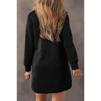 Black Jacquard Textured Quarter Zipper Shift Mini Dress - L thumbnail