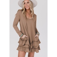 Goat Scoop Neck Tiered Ruffled Hem Long Sleeve Mini Dress - L thumbnail
