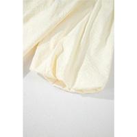 White Floral Textured Bubble Sleeve Frilled Notched Neck Dress - XL thumbnail