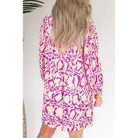 Pink Leopard Print Loose Fit Babydoll Mini Dress - M thumbnail