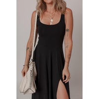 Black Sleeveless Scoop Neck Flared Split Midi Dress - XL thumbnail