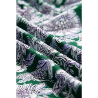 Green Floral Print Piping Trim Bubble Sleeve Square Neck Dress - L thumbnail