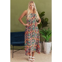 Black Boho Floral Print Thin Straps Sleeveless High Waist Maxi Dress - S thumbnail
