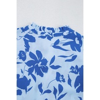 Sky Blue Floral Print Tiered Frilled Trim Flutter Sleeve Maxi Dress - S thumbnail