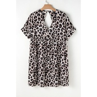 Khaki Cheetah Print Backless V Neck Loose Fit Mini Dress - L thumbnail