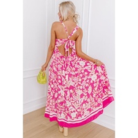 Rose Floral V Neck Crisscross Backless Maxi Dress - L thumbnail