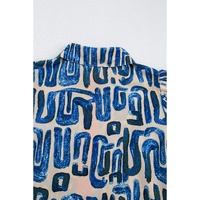 Beige Abstract Print Bubble Sleeve Button up Mini Dress - M thumbnail