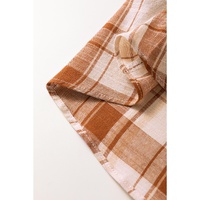 Brown Plaid Print Side Pockets Frilled Babydoll Mini Dress - S thumbnail