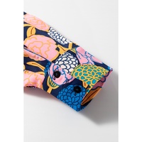 Navy Blue Hydrangea Floral Print Bishop Sleeve V Neck Shift Dress - XL thumbnail