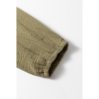 Jungle Green Textured Bracelet Sleeve Collared Button Up Dual Tied Mini Dress - S thumbnail