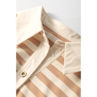 Khaki Stripe Two-in-one Collared Cap Sleeve Patchwork Loose Mini Dress - L thumbnail