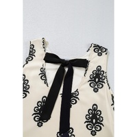 Beige Geometric Printed Sleeveless Hollowed Bowknot Back Mini Dress - L thumbnail