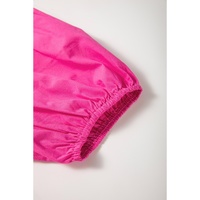 Bright Pink Solid Color Puff Sleeve Tie Front High Waist Mini Dress - S thumbnail