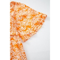 Orange Floral Print Smocked V Neck Wide Sleeve Maxi Dress - L thumbnail