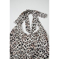 Brown Leopard Printed Halter Neck Backless Ruffled Hem Maxi Dress - L thumbnail