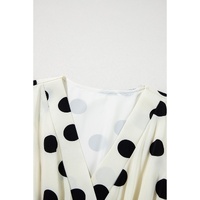 Beige Polka Dot Printed Surplice V Neck Puff Sleeve Mini Dress - L thumbnail