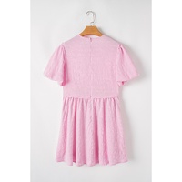 Bonbon Textured Bubble Sleeve High Waist Mini Dress - L thumbnail