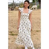 Black Bow Print Smocked Square Neck Ruffle Tiered Maxi Dress - XL thumbnail