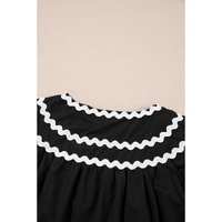 Black Contrast Ricrac Trim Short Sleeve V Neck Loose Mini Dress - L thumbnail