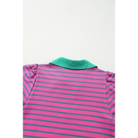 Azura Exchange Pink Stripe Collared V Neck Puff Sleeve T Shirt Dress - L thumbnail