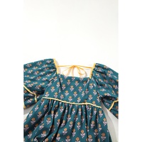 Skobeloff Floral Contrast Trim Square Neck Puff Sleeve Dress - L thumbnail