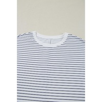 White Stripe Ruffled Short Sleeve Crew Neck T Shirt Shift Mini Dress - S thumbnail