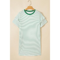 Green Stripe Ruffled Short Sleeve Crew Neck T Shirt Shift Mini Dress - XL thumbnail