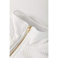 White Textured Half Zip Collared Cap Sleeve Mini Dress - M thumbnail