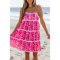 Pink Floral Print Ric Rac Patched Sleeveless Mini Dress - L thumbnail
