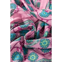 Pink Floral Shirred Puff Sleeve Buttoned Front Midi Dress with Sash - L thumbnail