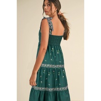 Blackish Green Floral Smocked Back Tied Straps Tiered Maxi Dress - L thumbnail