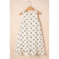 White Bow Checker Pearled Buttons Back Ruffled Sleeveless Mini Dress - L thumbnail