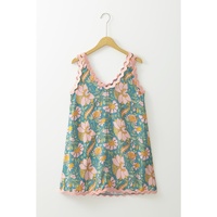 Sky Blue Floral Ricrac Trim V Neck Shift Mini Tank Dress - XL thumbnail