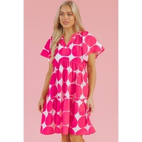 Rose Polka Dot Flutter Sleeve Notched Neck Tiered Flowy Dress - M thumbnail