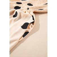 Oatmeal Polka Dot Smocked Fit Flared Sleeveless Long Dress - L thumbnail