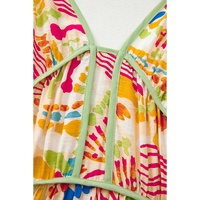 Orange Abstract Print Spaghetti Strap Piping Detail Maxi Dres - L thumbnail