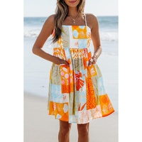 Orange Seashell Patchwork Print Self-tie Flowy Sundress - XL thumbnail
