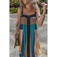 Brown Retro Geometric Printed Y Back Sleeveless Dress - L thumbnail