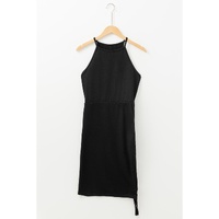 Black Racerback Ribbed Knit Drawstring Bodycon Dress - S thumbnail