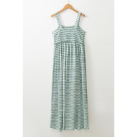 Green Stripe Shirred Frilled High Waist Sleeveless Loose Fit Maxi Dress - XL thumbnail
