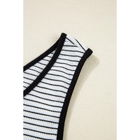 White Stripe Criss Cross Side Slits Slim Fit Sleeveless Midi Dress - S thumbnail
