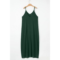Duffel Green Spaghetti Straps Pocketed Slouchy Maxi Dress - L thumbnail
