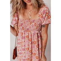 Pink Floral Square Neck Knotted Ruffle Midi Dress - L thumbnail