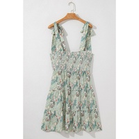 Gray Floral Knotted Strap Smocked Tiered Ruffle Mini Dress - L thumbnail