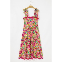 Multicolour Floral Tied Straps Ricrac Trim Maxi Dress - L thumbnail