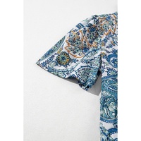 Blue Bohemian Paisley Floral V Neck Short Sleeve Mini Dress - XL thumbnail