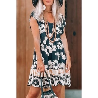 Floral Print Ruffle Sleeve Empire Waist Mini Dress - L thumbnail
