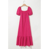 Rose Ginham Check Bubble Sleeve Ruffled Maxi Dress - L thumbnail
